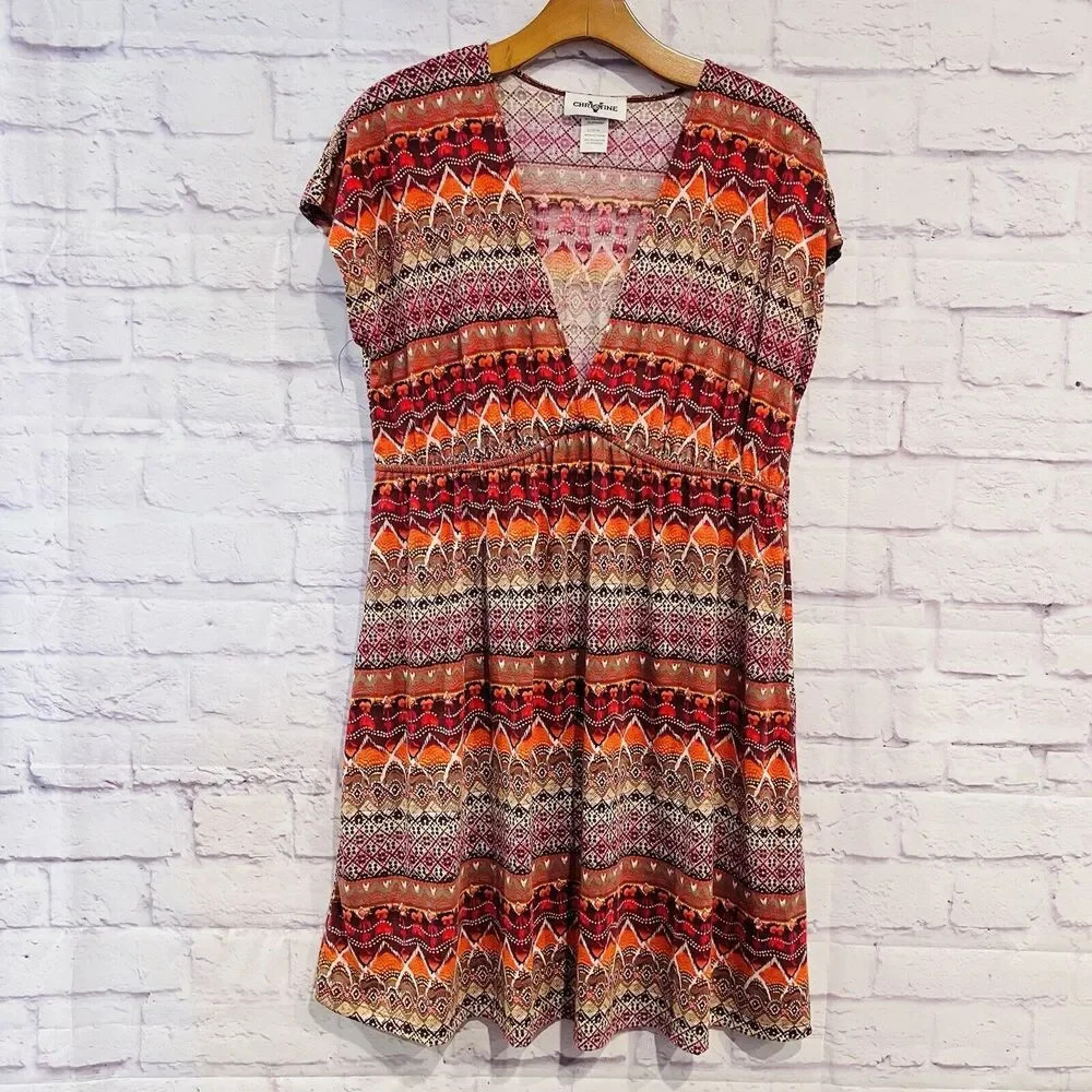 Christine V Mini Dress Womens Size‎ Large V-Neck Short Sleeve